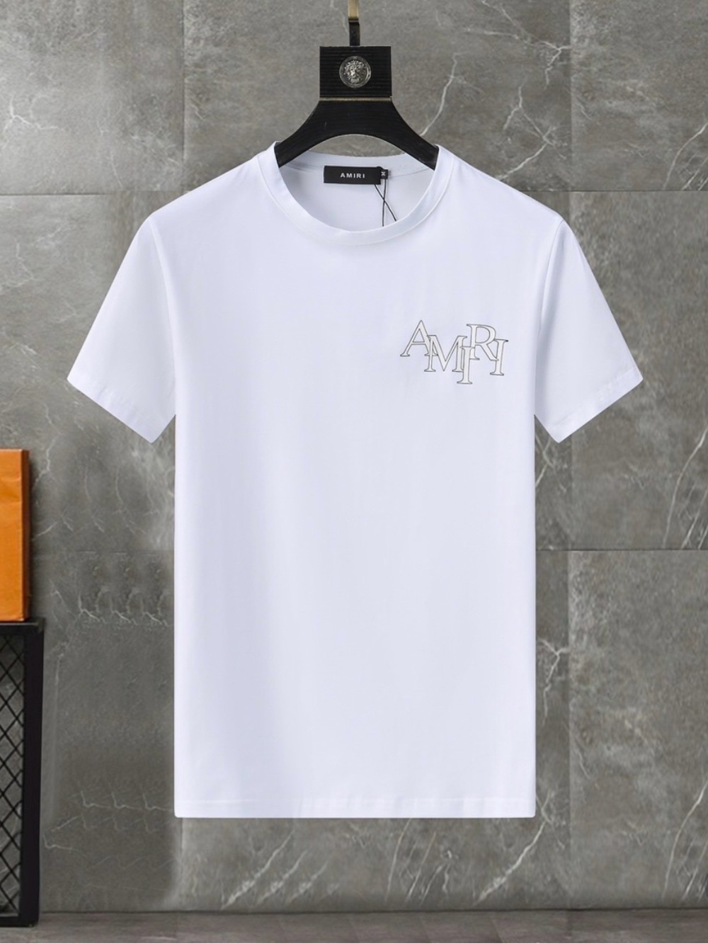 AMIRI White Short-Sleeve Tee with Embroidered Chest Logo - Picture 1 of 3
